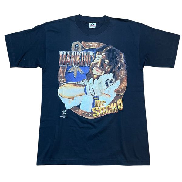 Vintage ALSTYLE Mick Foley Mankind Mr. Socko Worship The Sock 1998 WWF WWE Wrestling T Shirt 90s Black L