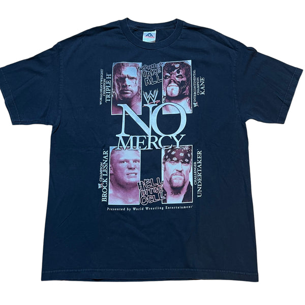 Vintage WWF No Mercy Hell In The Cell Triple H Kane Undertaker Brock Lesnar 2002 Wrestling T Shirt 2000s Black XL