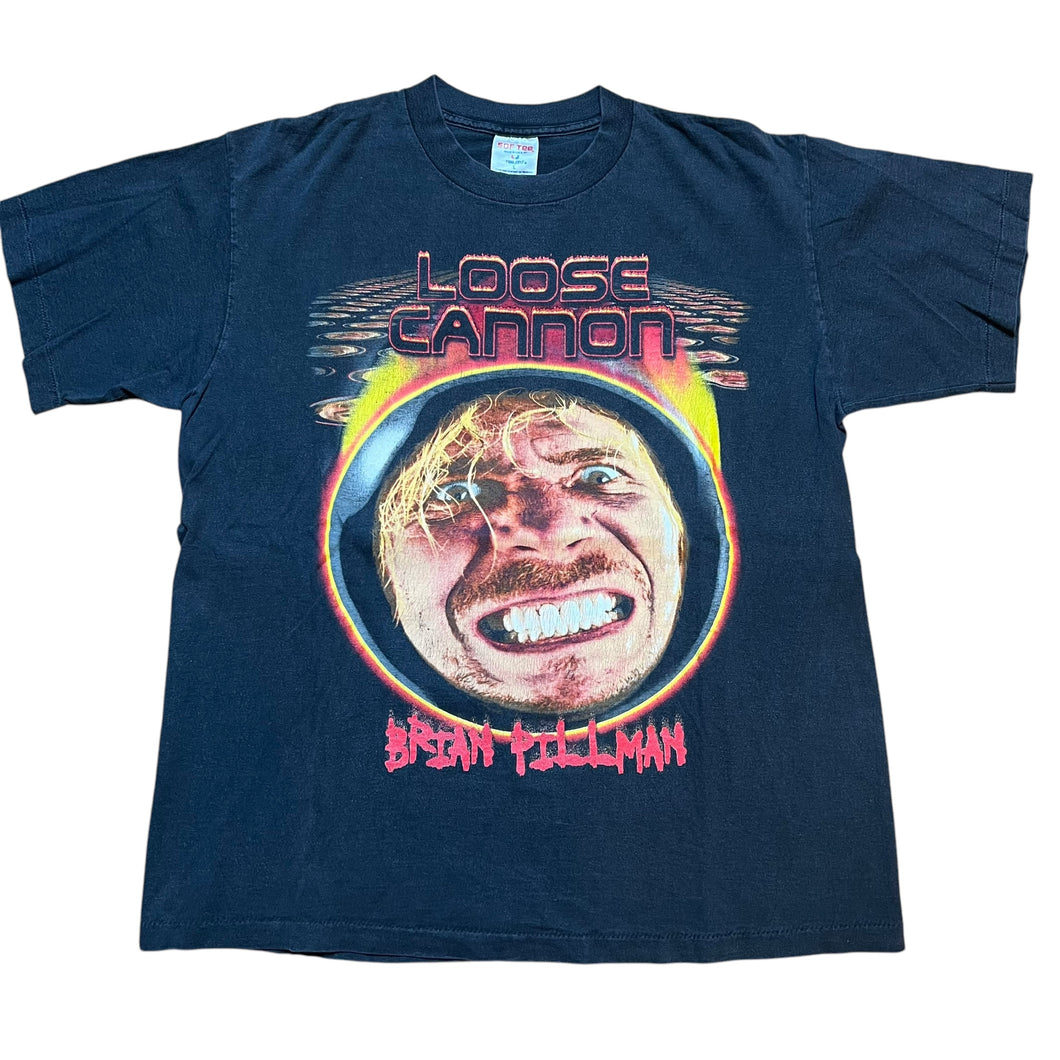 Vintage TEE JAYS Brian Pillman Loose Cannon I Don't Call 911 WWF Wrestling T Shirt 90s Black L