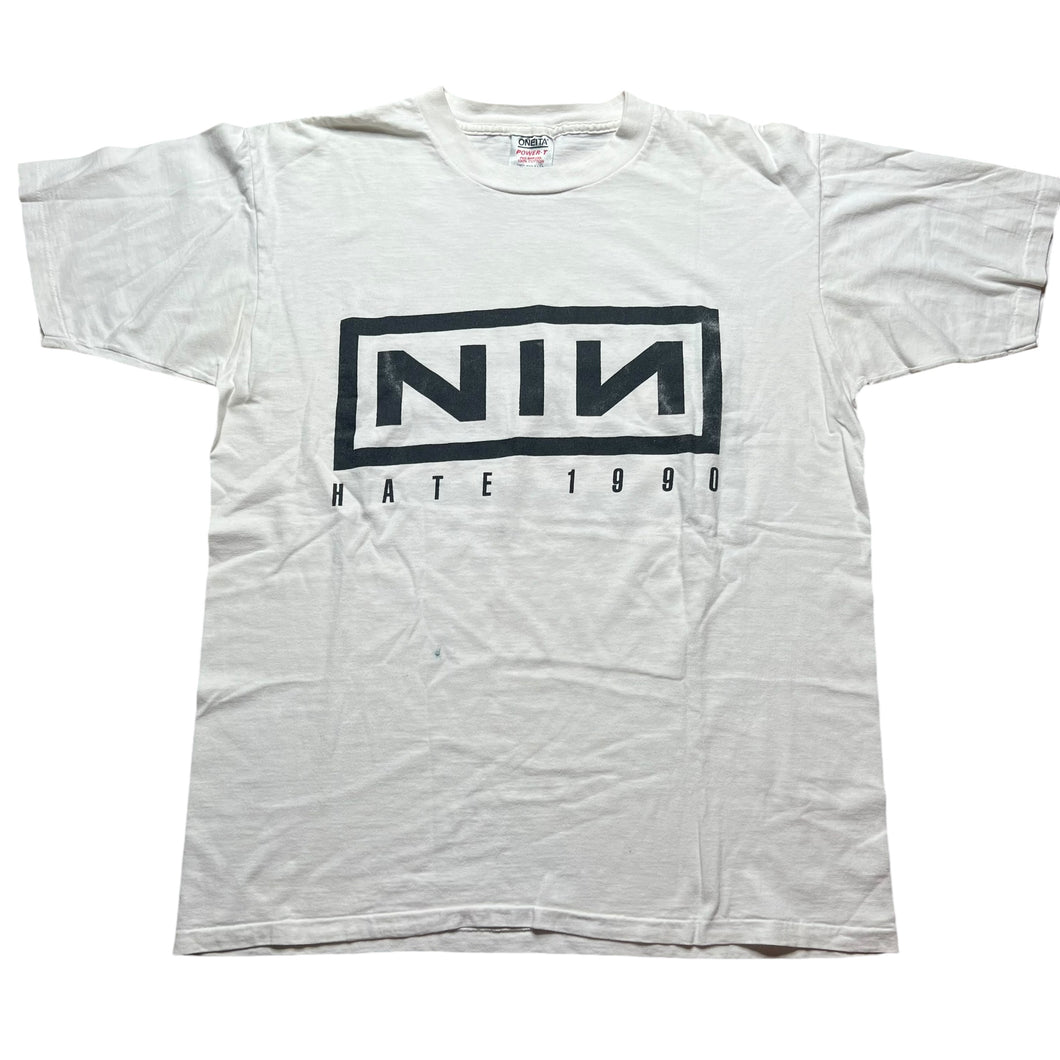 Vintage ONEITA Nine Inch Nails NIN You Get What You Deserve Hate 1990 Tour T Shirt 90s White XL