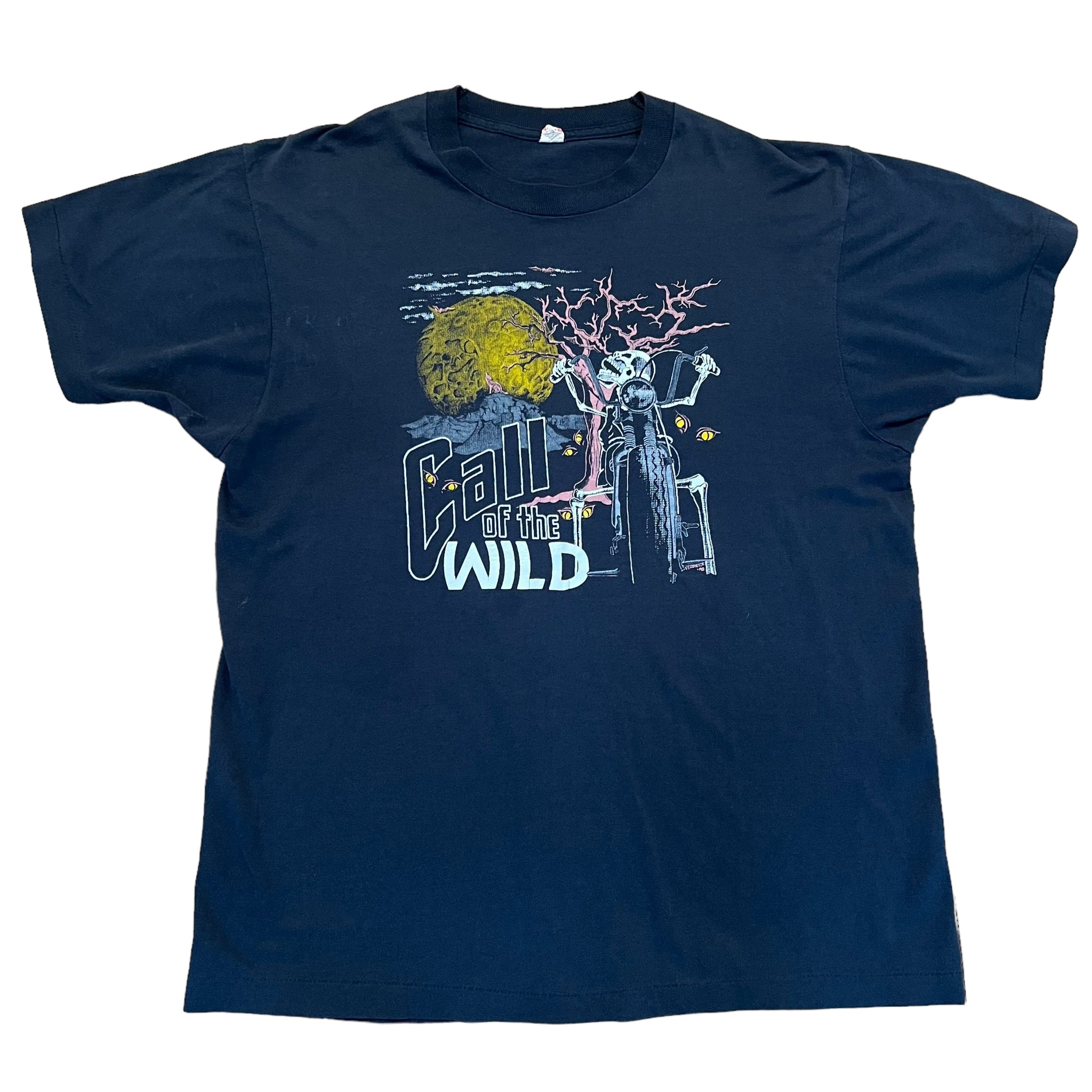Vintage SCREEN STARS Call of The Wild Skeleton Motorcycle Biker T 