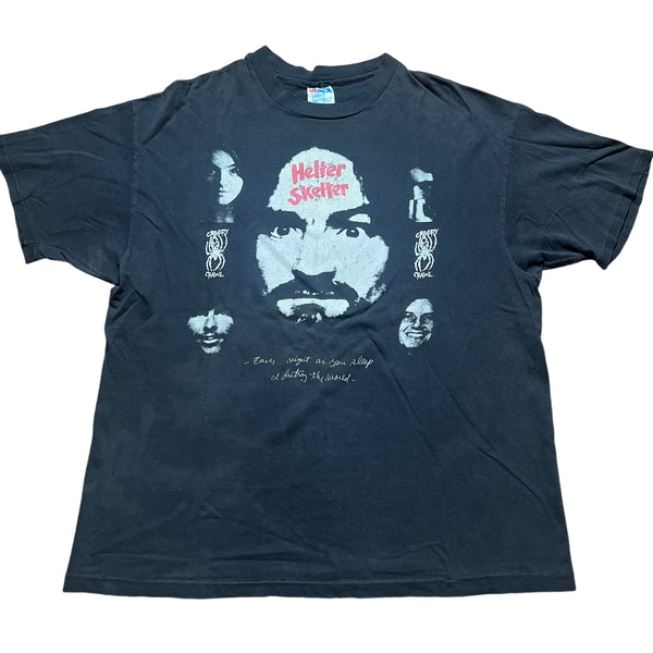 Vintage HANES Charles Manson Helter Skelter Creepy Crawl T Shirt 90s Black XL