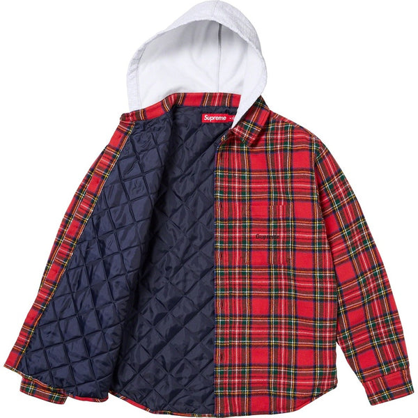 NEW Supreme Tartan Flannel Hooded Shirt Red Sz Large