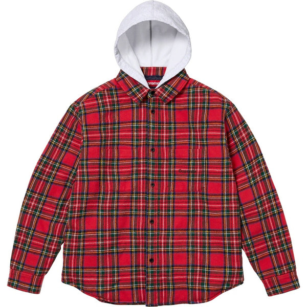 NEW Supreme Tartan Flannel Hooded Shirt Red Sz Large
