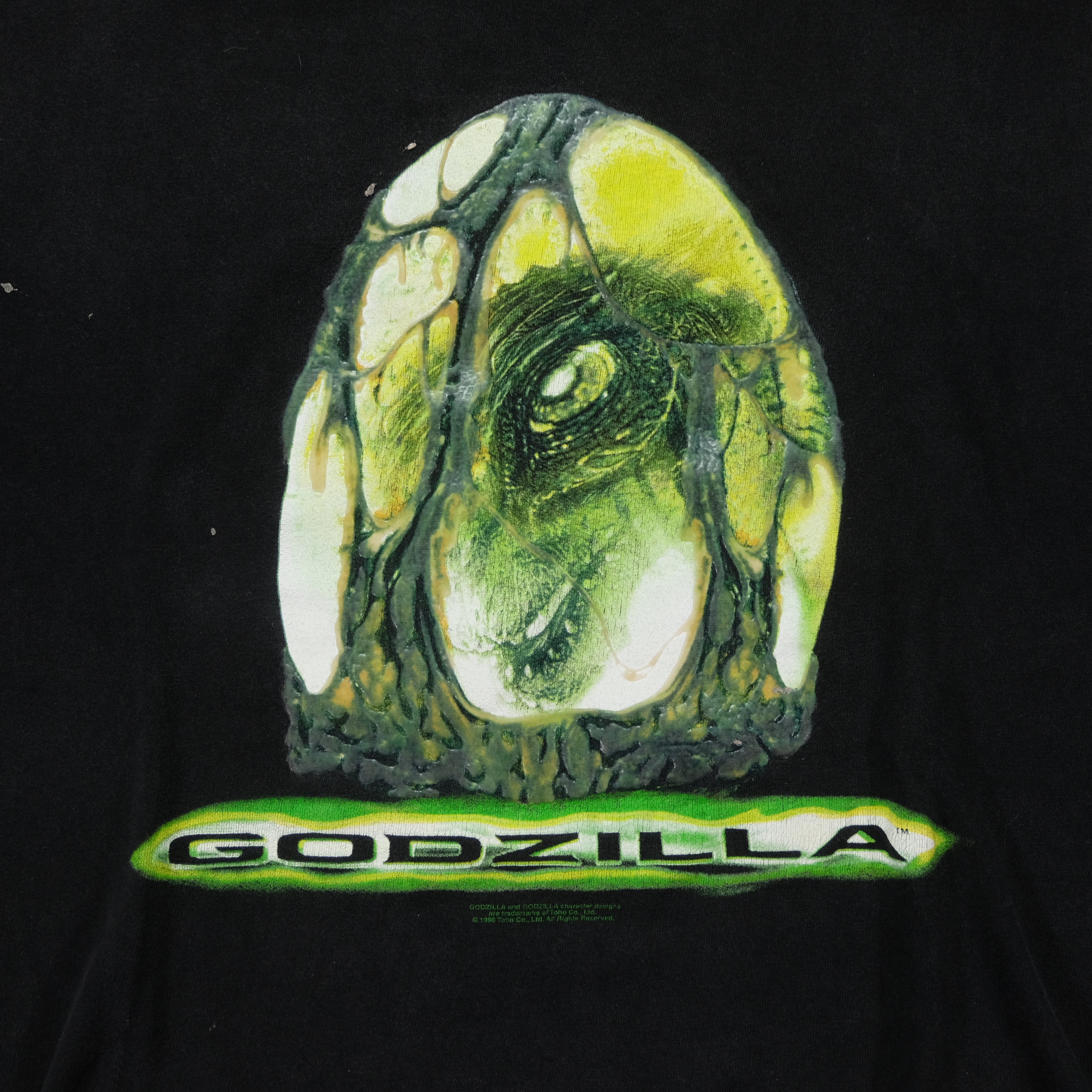 Vintage CRONIES Godzilla 1998 Film Egg T Shirt 90s Black L