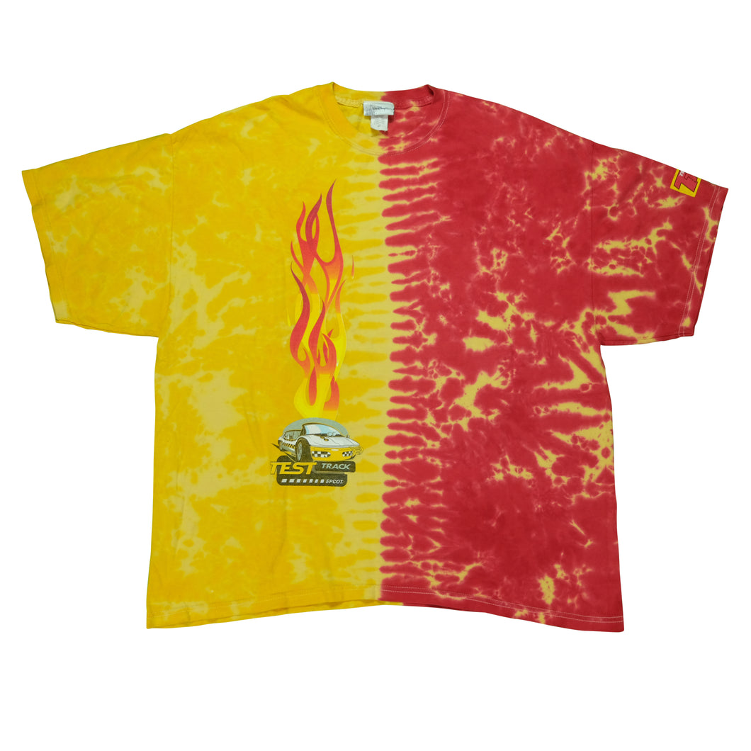 Vintage Walt Disney World Epcot Test Track Tie Dyed T Shirt 90s Red Yellow 2XL