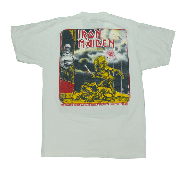 Vintage SCREEN STARS Iron Maiden's Gonna Get Ya No Matter Who You Are T Shirt 90s White L