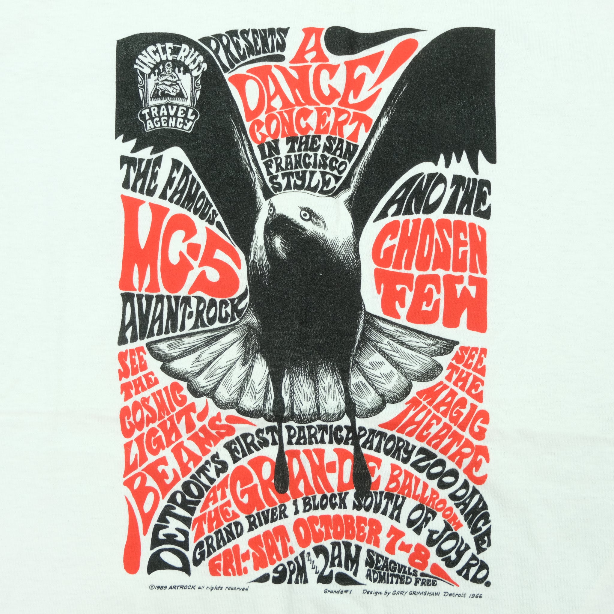 Vintage ARTROCK MC5 Concert Poster Art 1989 T Shirt 80s White L