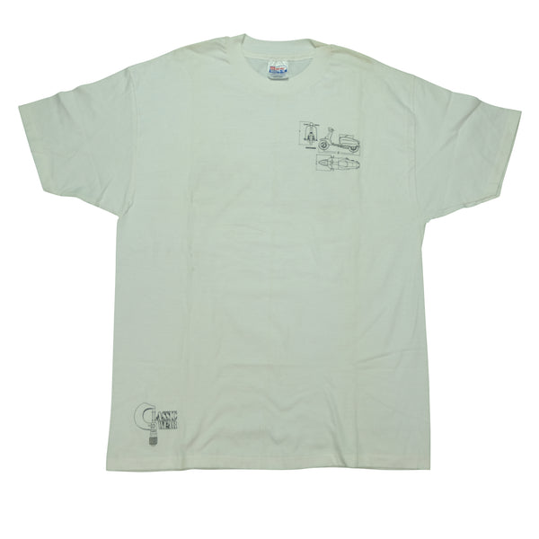 Vintage CLASSIC WEAR Lambretta Italian Motor Scooter Diagram 90s White XL