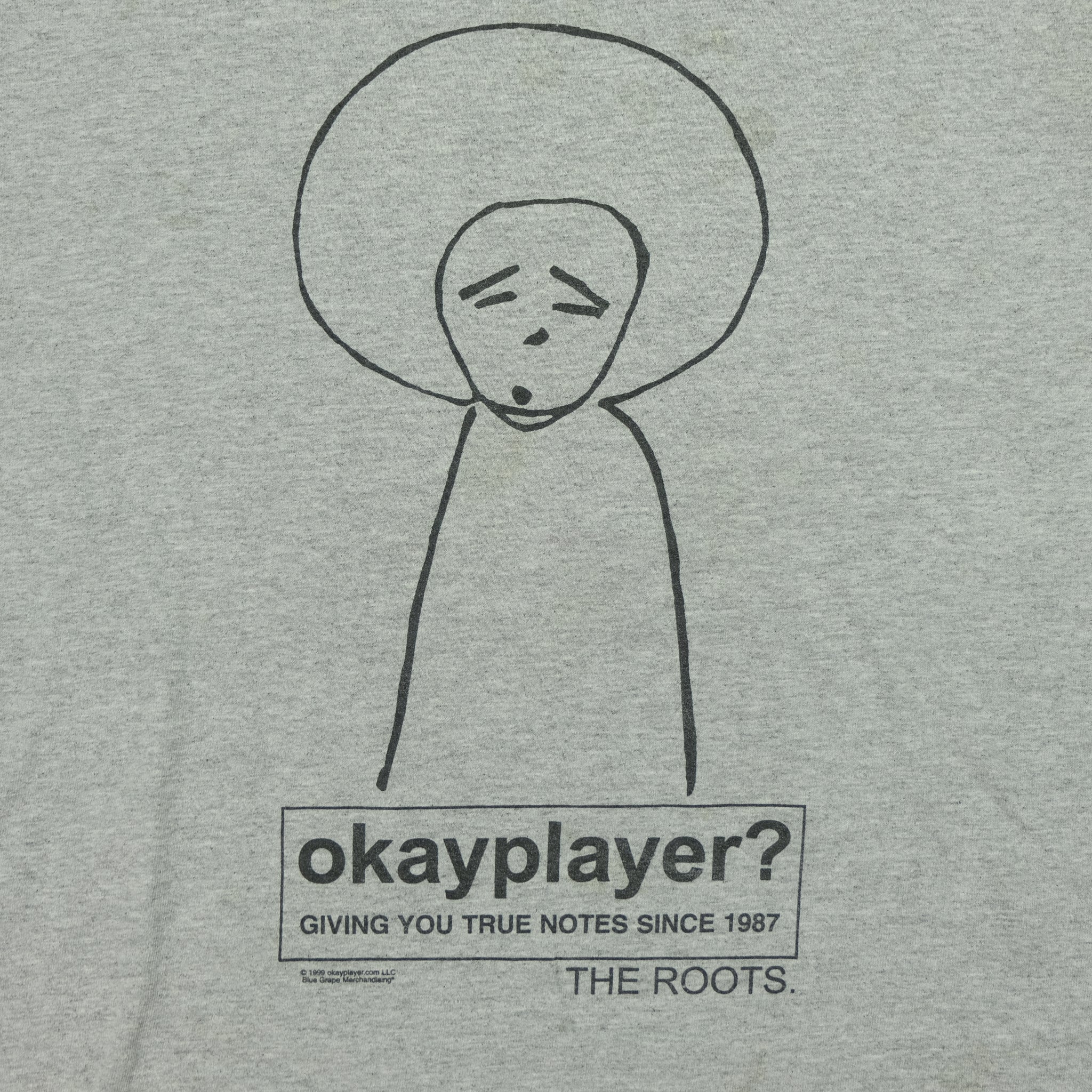 Vintage BLUE GRAPE Okayplayer The Roots 1999 T Shirt 90s Gray