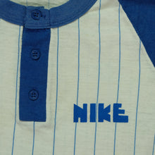 Load image into Gallery viewer, Vintage NIKE Sportswear Block Letters Pinstriped Henley T Shirt 70s 80s White Blue L
