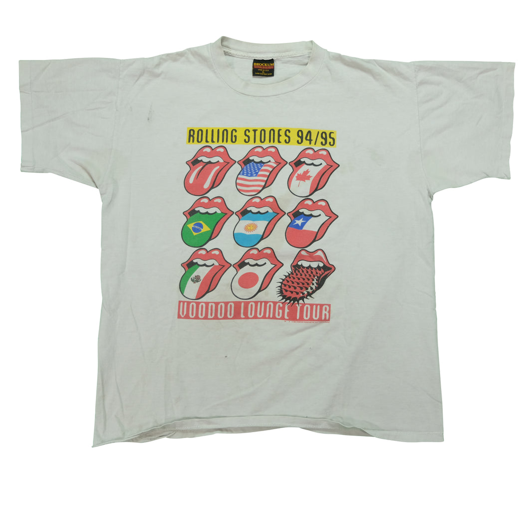 Vintage BROCKUM Rolling Stones Voodoo Lounge International 1994-95 Tour T Shirt 90s White XL