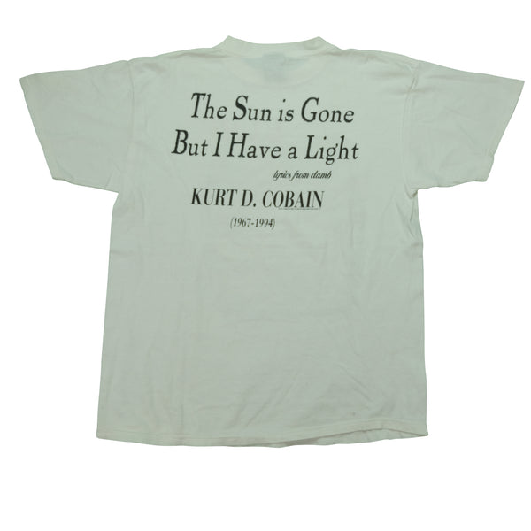 Vintage END OF MUSIC Kurt Cobain Nirvana Unplugged The Sun Is Gone Memorial 1995 T Shirt 90s White XL