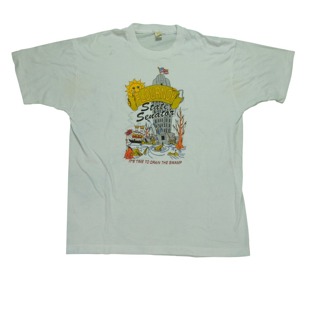 Vintage SCREEN STARS Flournoy for State Senator Drain The Swamp T Shirt 80s 90s White XL