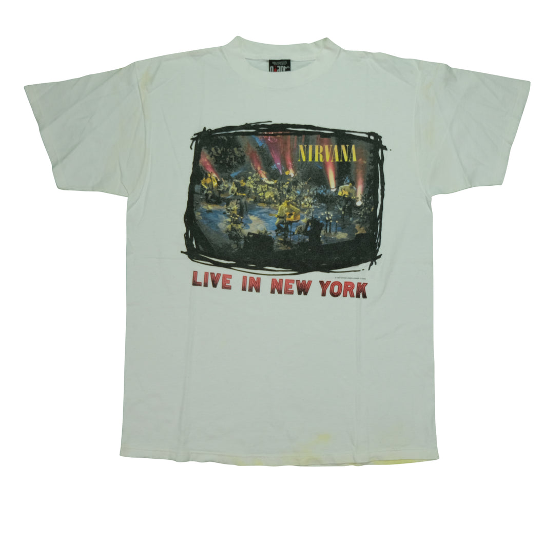 Vintage GIANT Nirvana Live In New York 1995 T Shirt 90s White XL