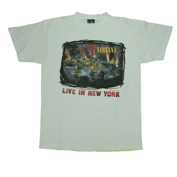 Vintage GIANT Nirvana Live In New York 1995 T Shirt 90s White XL