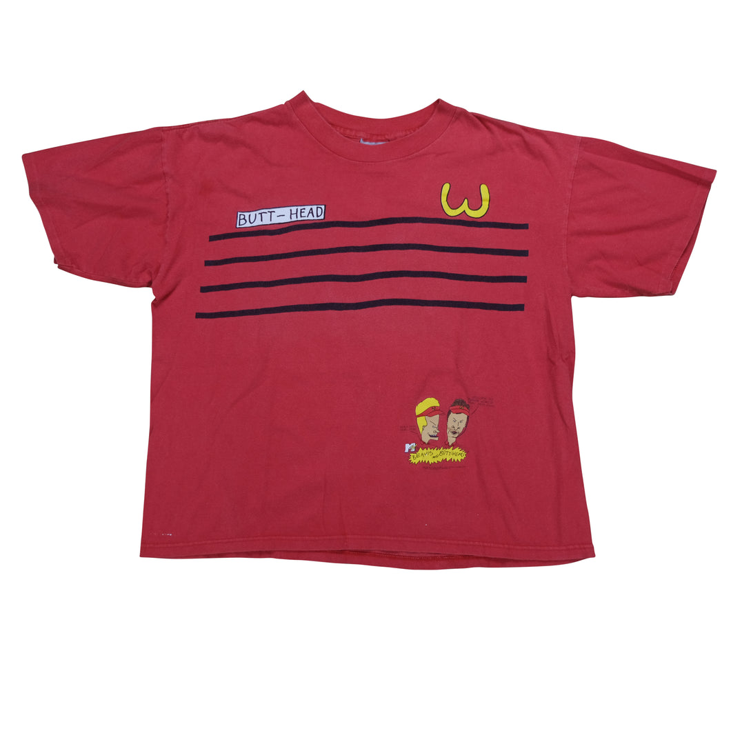 Vintage STANLEY DESANTIS Beavis and Butt-Head Burger World 1993 T Shirt 90s Red L