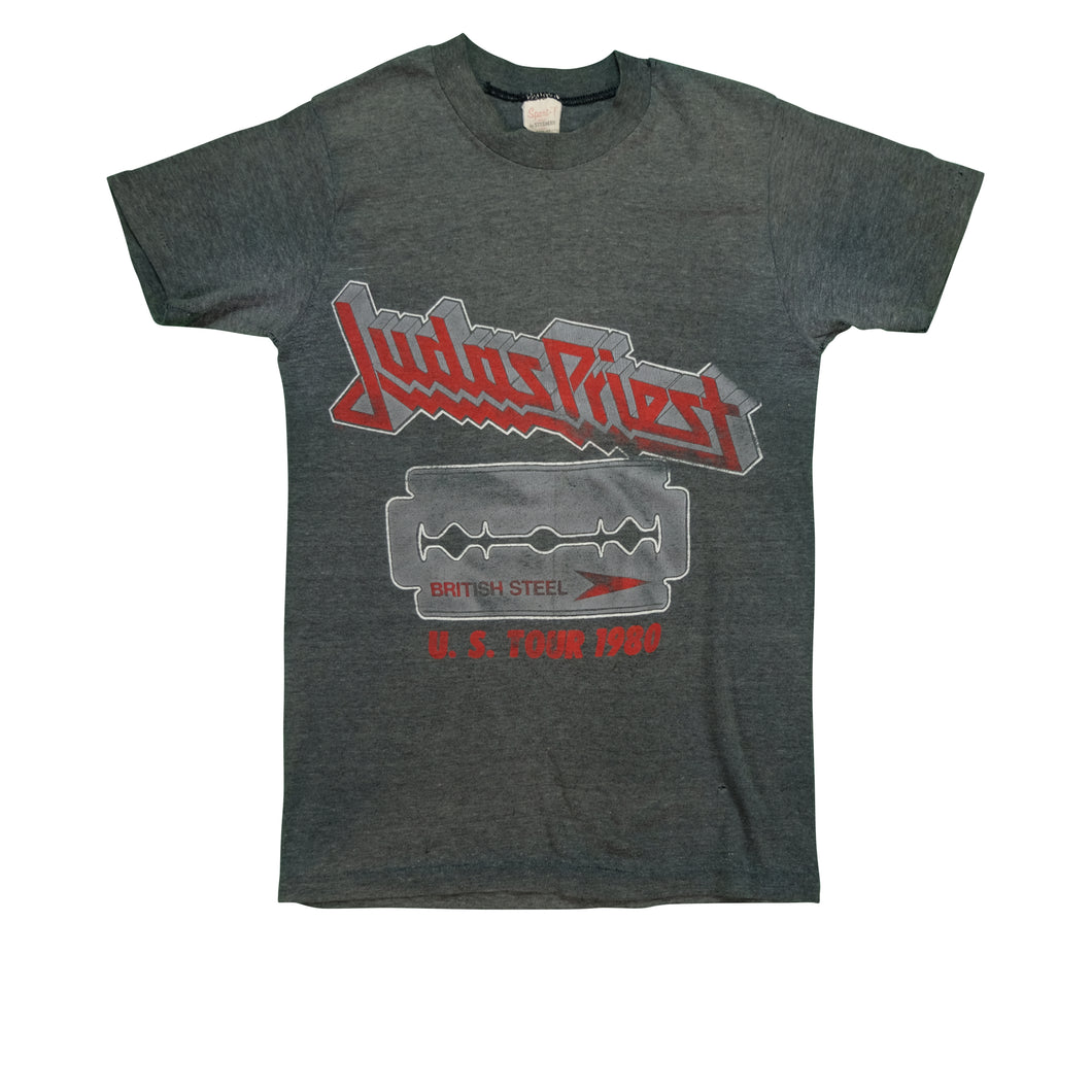 Vintage STEDMAN Judas Priest British Steel Album U.S. 1980 Tour T Shirt 80s Gray S