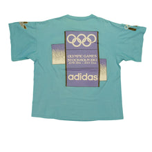 Load image into Gallery viewer, Vintage ADIDAS Stockholm 1912 München 1972 Summer Olympics T Shirt 80s 90s Blue L
