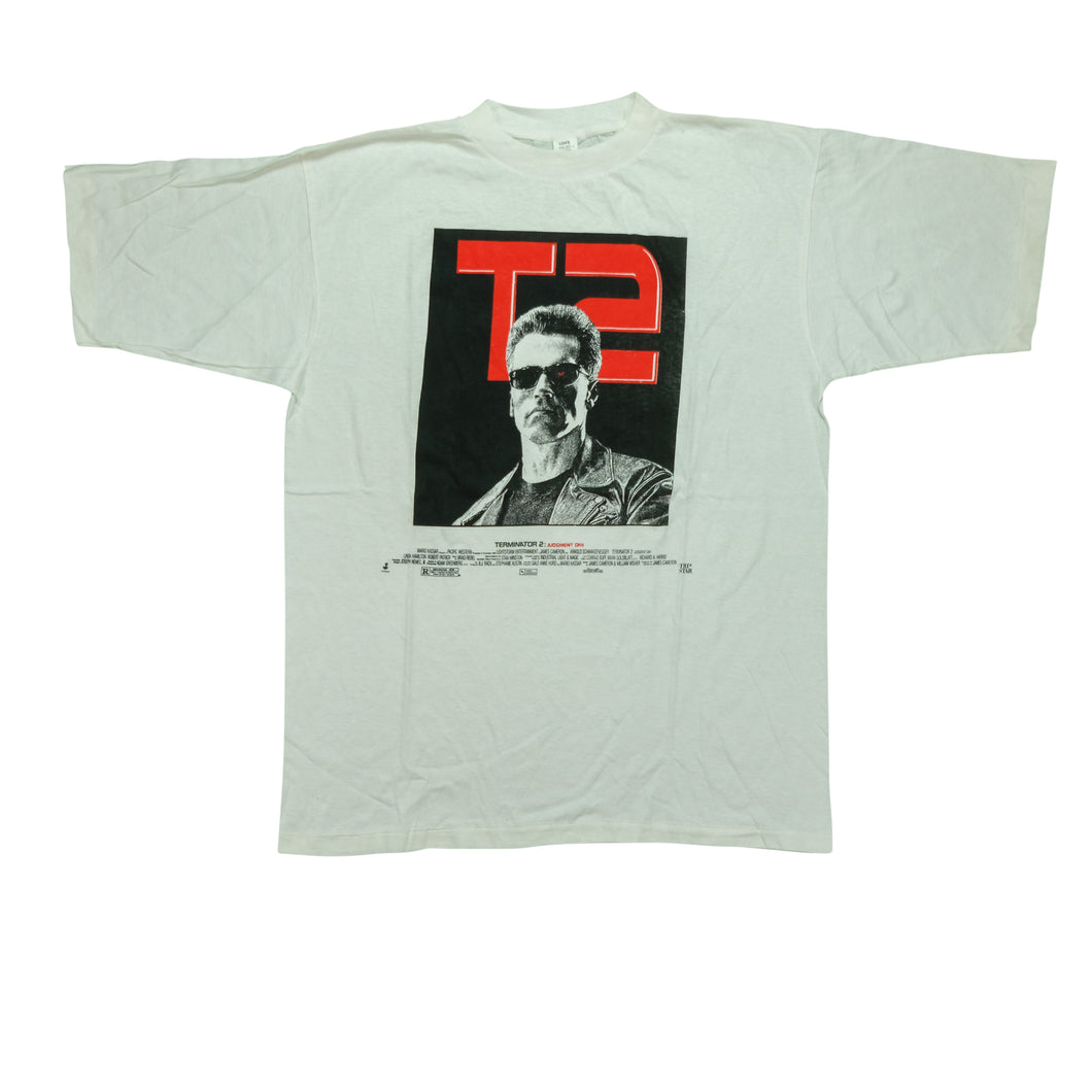 Vintage Terminator 2: Judgement Day Arnold Schwarzenegger 1991 Film Promo T Shirt 90s White XL