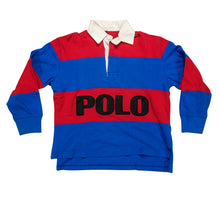 Load image into Gallery viewer, Vintage POLO SPORT Ralph Lauren Spell Out Striped Rugby Shirt 90s Red Blue Youth
