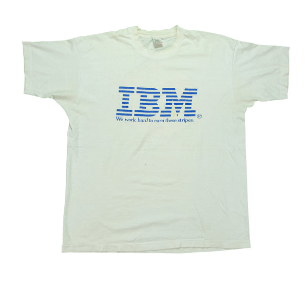Vintage IBM We Work Hard to Earn These Stripes T Shirt 90s White XL