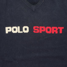 Load image into Gallery viewer, Vintage POLO SPORT Ralph Lauren Spell Out Flag V-Neck Sweater 90s Navy Blue XL
