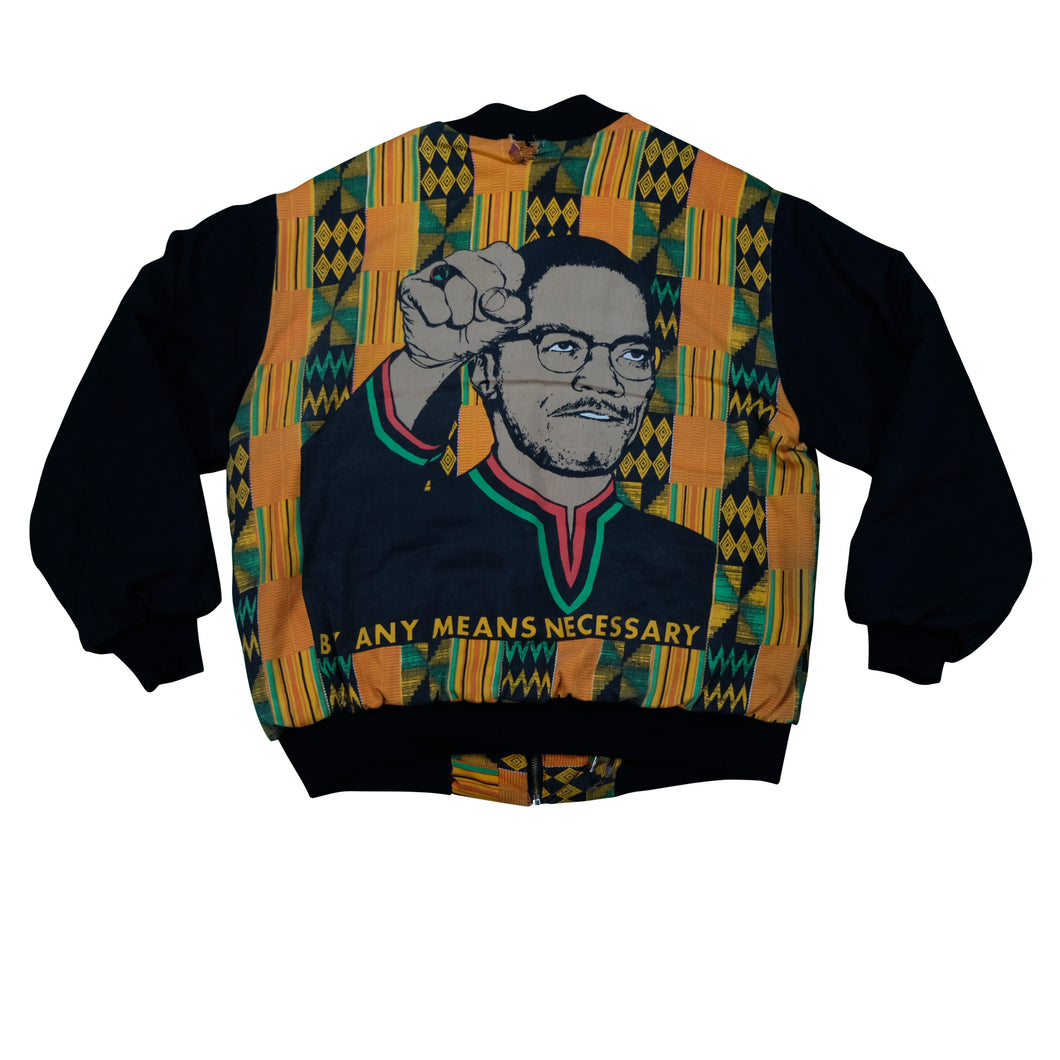 Vintage Malcolm X By Any Means Necessary Varsity Jacket 90s Orange Green Black