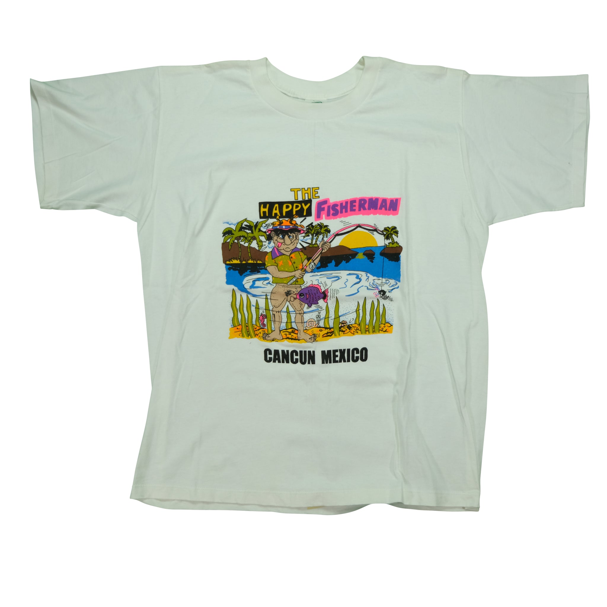 T-shirt Vintage YAZBEK Homme - Graphique Tucan Cancun - Taille 2XL Blanc - Très Bon état