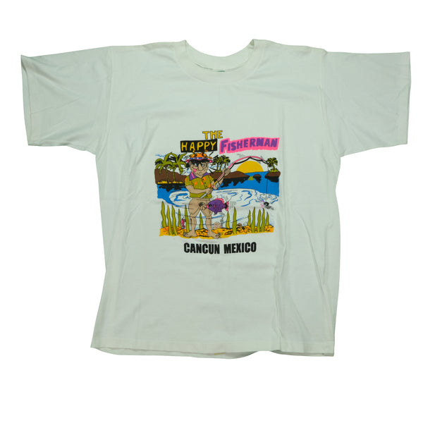 Vintage The Happy Fisherman Cancun Mexico Sex Humor T Shirt 80s 90s White XL