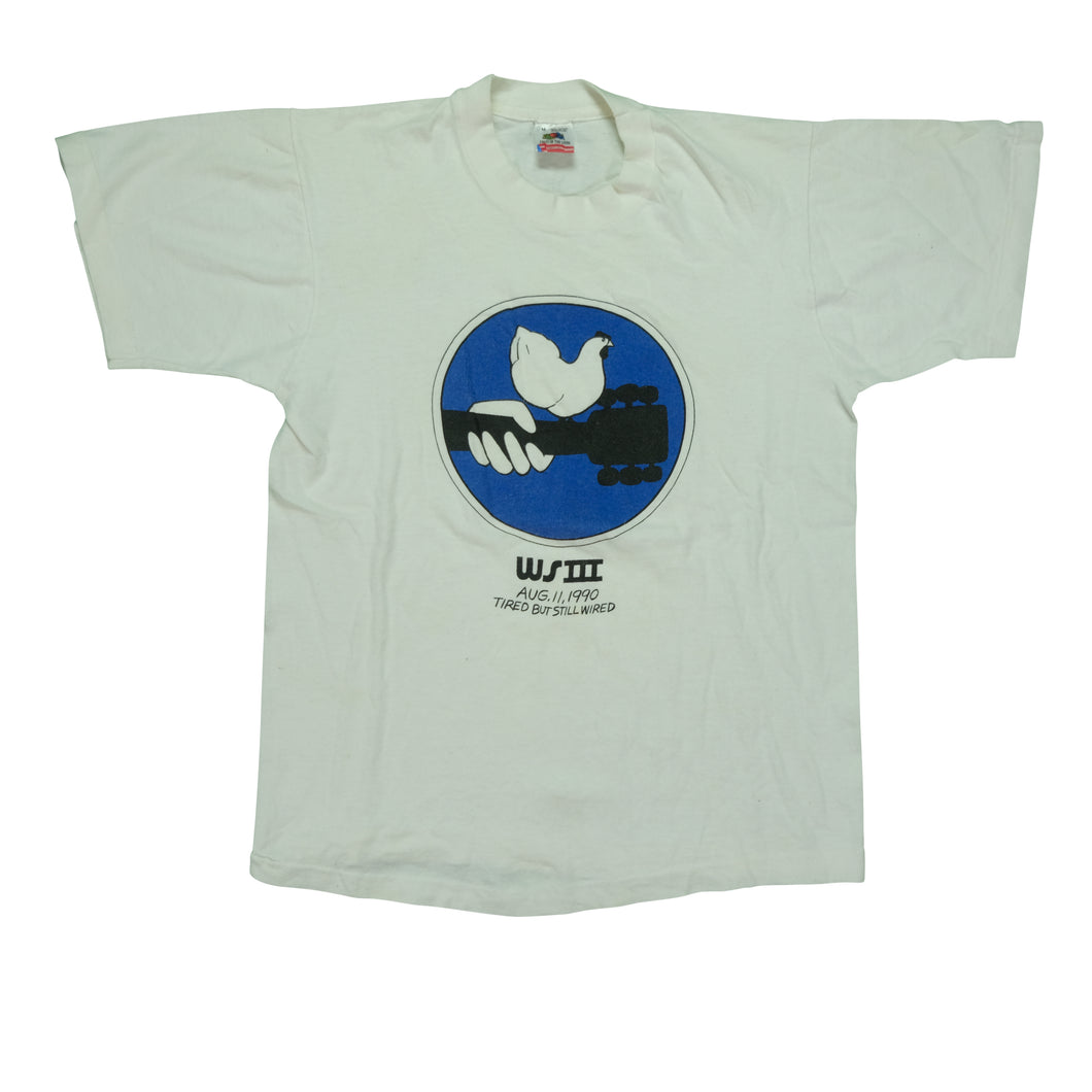 Vintage Woodstock III Tired But Still Wired Joplin, Hendrix 1990 Festival T Shirt 90s White M