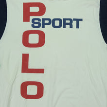 Load image into Gallery viewer, Vintage POLO SPORT Ralph Lauren Spell Out USA Flag T Shirt 90s White Navy Blue XL
