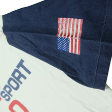 Load image into Gallery viewer, Vintage POLO SPORT Ralph Lauren Spell Out USA Flag T Shirt 90s White Navy Blue XL
