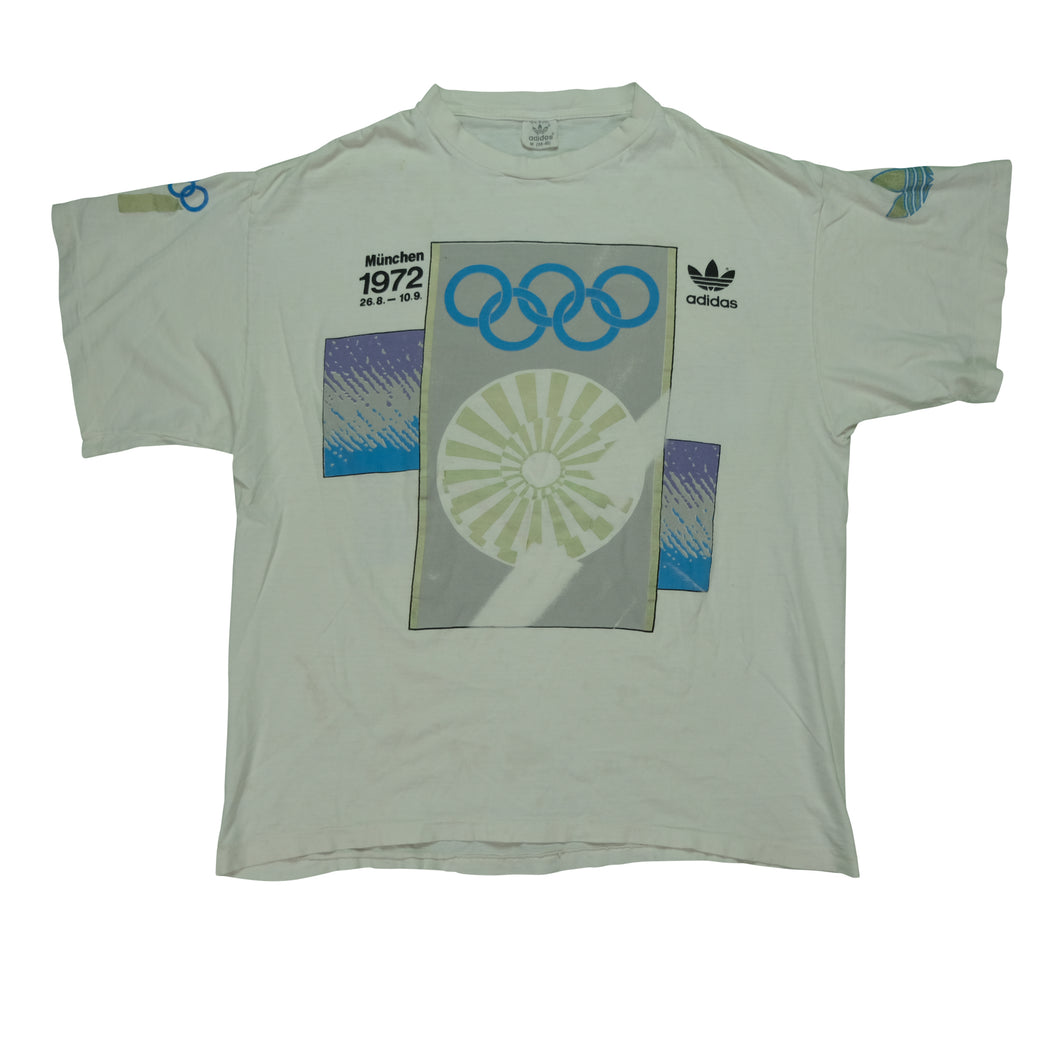 Vintage ADIDAS Stockholm 1912 Munich 1972 Olympic Games T Shirt 80s 90s White M