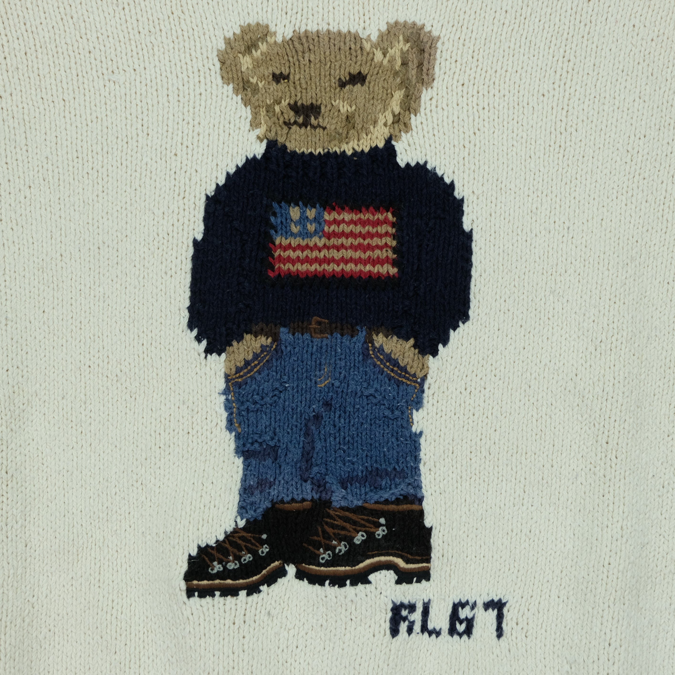 Polo Ralph Lauren Vintage 2000s Sitting Bear Stitched Kanye USA Flag Hand