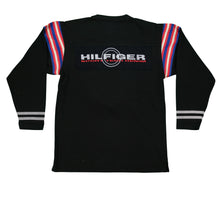 Load image into Gallery viewer, Vintage TOMMY HILFIGER Spell Out Sport Tech Denim Striped Sweatshirt 90s Black S
