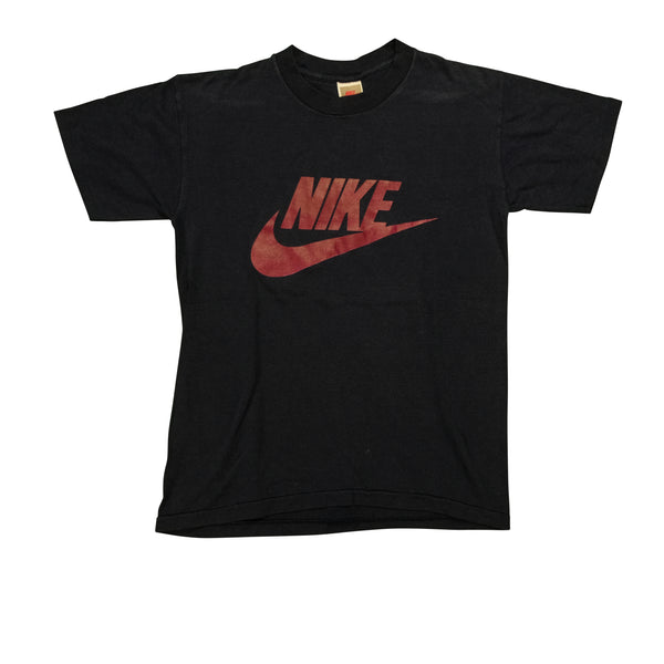 Vintage NIKE Box Logo Spell Out Ringer Polo Shirt 80s Orange M