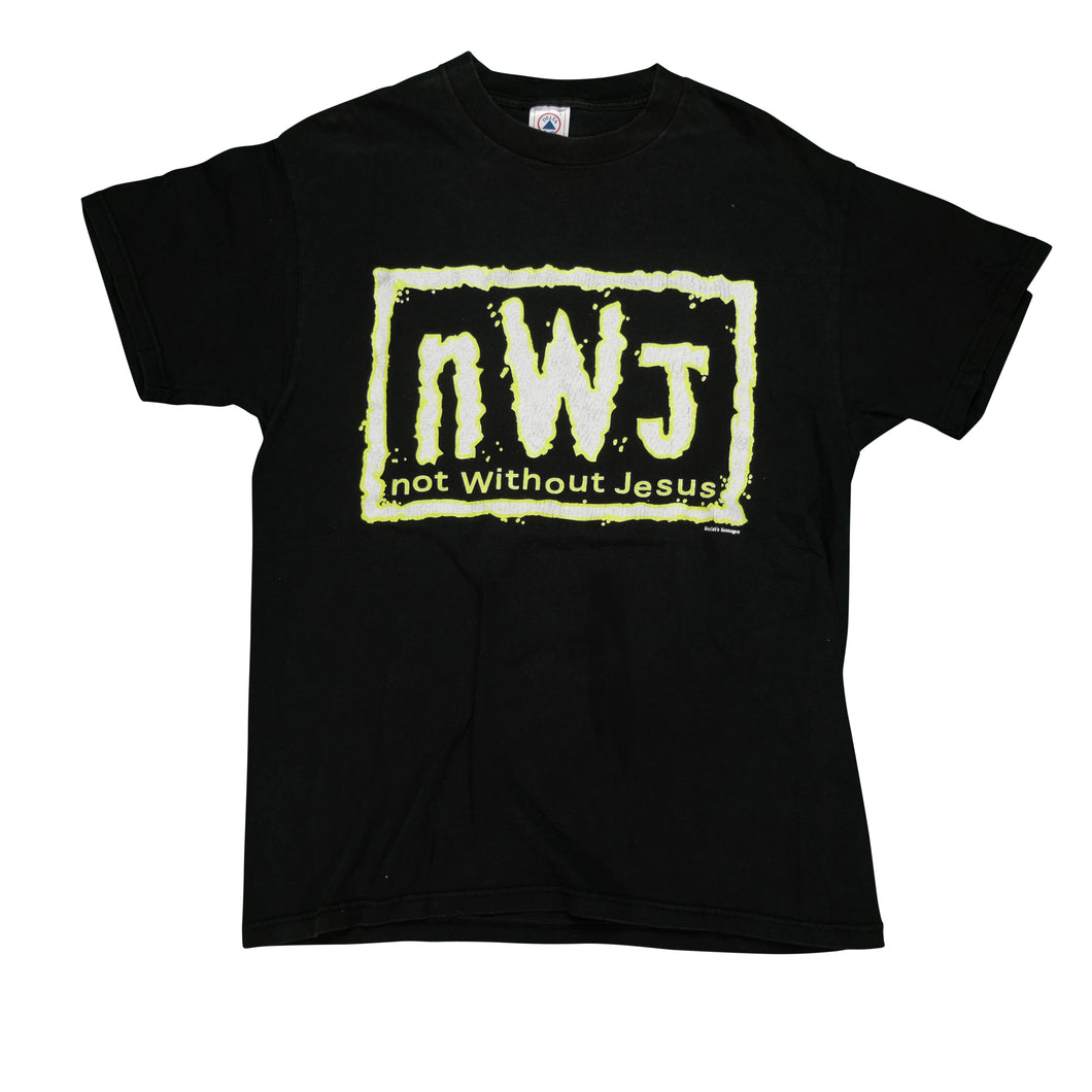 Vintage NWJ Not Without Jesus NWO Wrestling Parody T Shirt 90s Black L