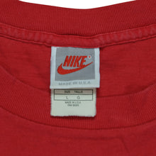 Load image into Gallery viewer, Vintage NIKE P.L.A.Y. Participate In The Lives of America&#39;s Youth Spell Out Swoosh T Shirt 80s 90s Red L
