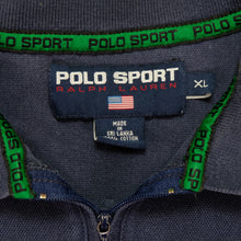 Load image into Gallery viewer, Vintage POLO SPORT Ralph Lauren Spell Out Patch Striped 1/4 Zip Polo Shirt 90s Navy Blue XL
