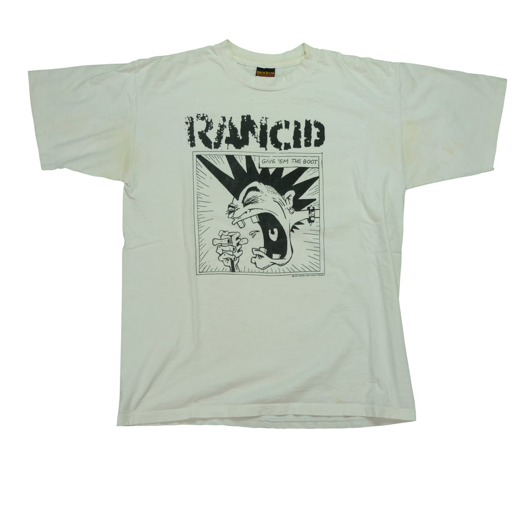 Vintage BROCKUM Rancid Give 'Em The Boot 1994 Tour T Shirt 90s White XL