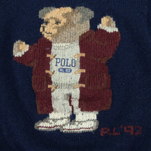 Load image into Gallery viewer, Vintage POLO RALPH LAUREN RL 92 Toggle Coat Standing Bear Spell Out Sweater 90s Navy Blue L
