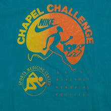 Load image into Gallery viewer, Vintage NIKE Chapel Challenge Saint Margaret Memorial Hospital Marathon Race Spell Out Swoosh Long Sleeve T Shirt 80s 90s Teal Blue L
