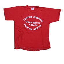 Load image into Gallery viewer, Vintage NIKE Lester Conner Power Rents Open House Clinic Spell Out Swoosh T Shirt 70s 80s Red XL
