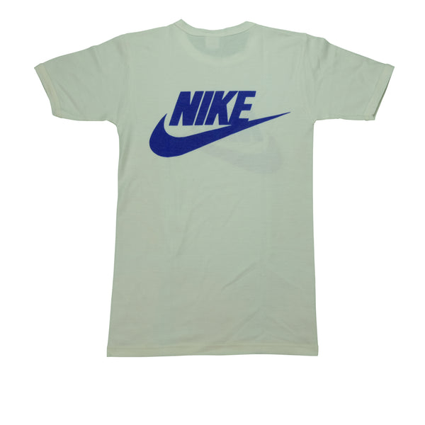 Vintage NIKE Spell Out Swoosh Double Sided Graphic T Shirt 90s White L