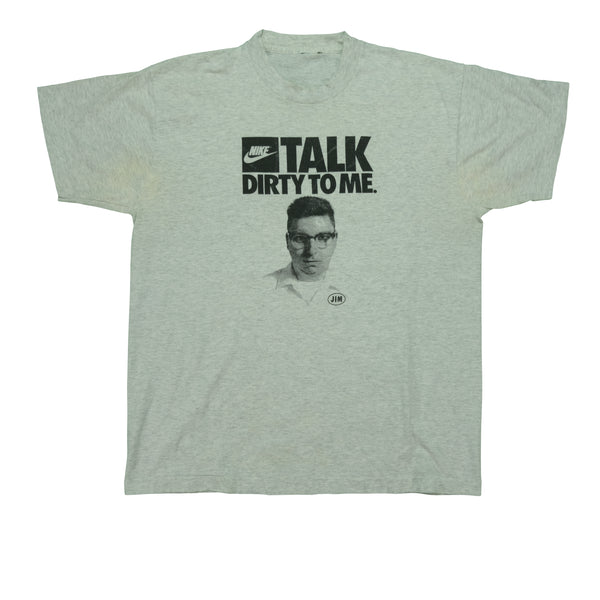 Vintage NIKE Talk Dirty To Me Jim Spell Out Swoosh T Shirt 90s Gray