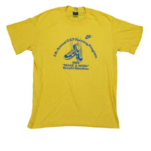 Load image into Gallery viewer, Vintage NIKE Make A Wish Benefit Marathon Spell Out Swoosh 1986 T Shirt 80s Yellow XL
