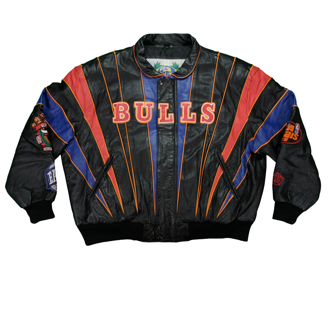 Vintage JEFF HAMILTON Chicago Bulls Repeat 3Peat 1998 NBA Champs Leather Jacket 90s Black 3XL