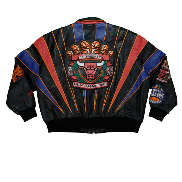 Vintage JEFF HAMILTON Chicago Bulls Repeat 3Peat 1998 NBA Champs Leather Jacket 90s Black 3XL