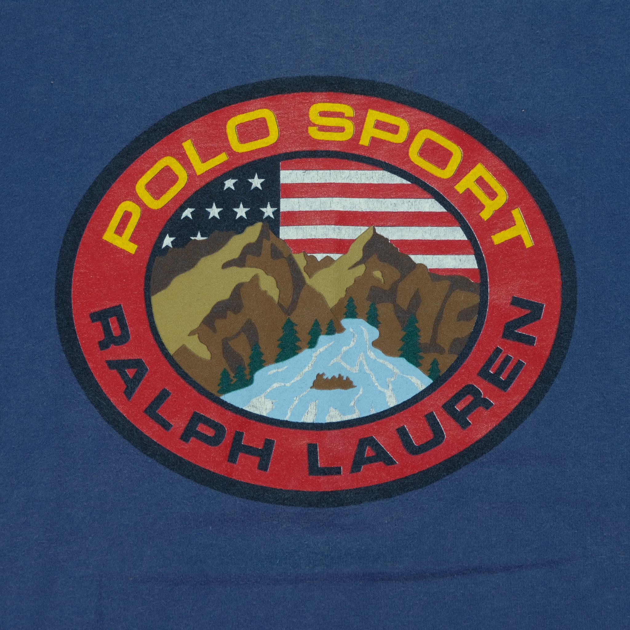 Vintage Polo Sport Ralph Lauren USA Flag Mountain Spell Out Tee